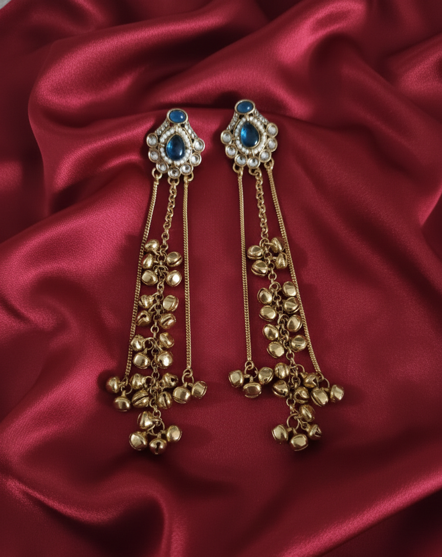 Antique Gold Kashmiri Ghungroo With Long Chain Drop Earrings For Woman & Girls